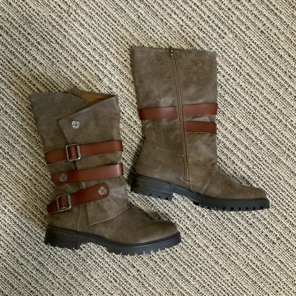 Blowfish Malibu Brown Mid-Calf Zip Up Leather Rider Boots